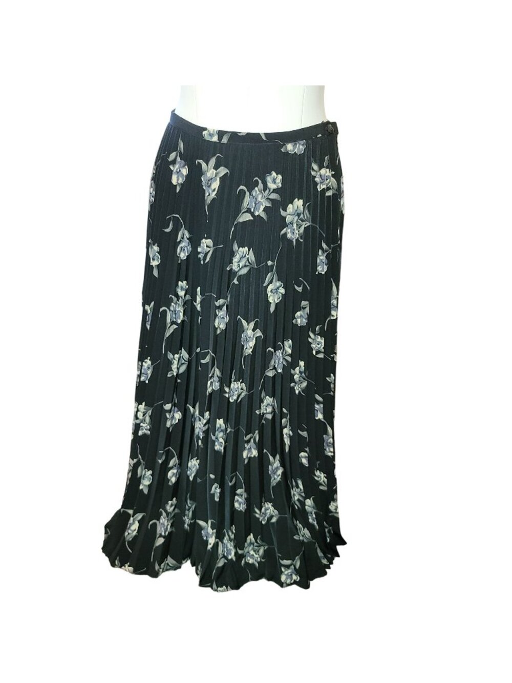 Womens Maxi Skirt Pleated Floral Black Cream Size 12 Polyester Gothic jj3520